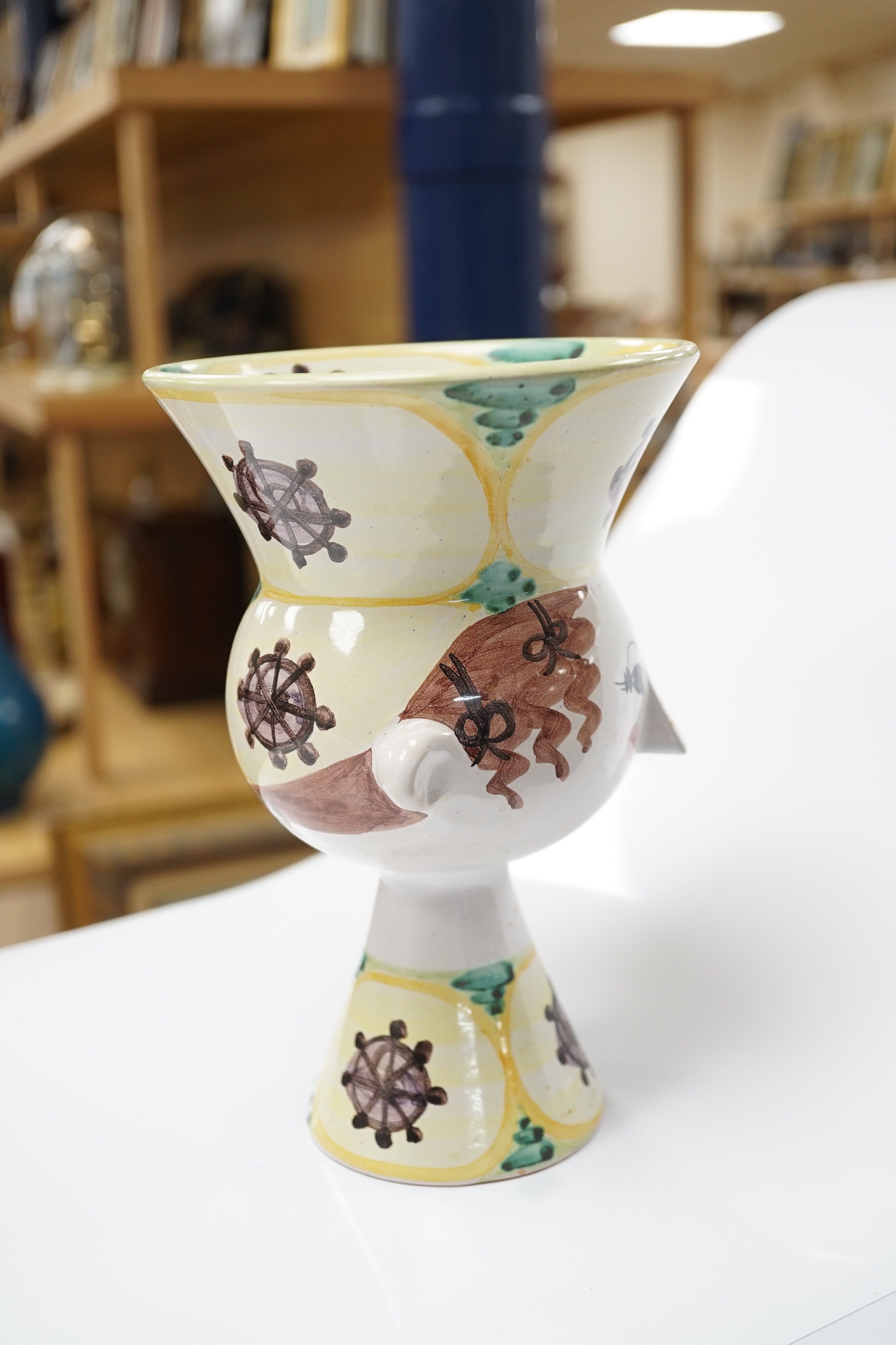 A Bjørn Wiinblad, Denmark vase in the form of a female head with large hat, 20.5cm